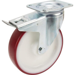 Pasukamas ratukas, poliuretano ratas: Ø125x32mm, su stabdžiu, plokštelės tvirtinimas: 105x85mm. Apkrova: 200kg, Tente 3477UAR125