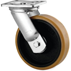 Pasukamas ratukas, poliuretano ratas: Ø250x50mm, plokštelės tvirtinimas: 135x110mm. Apkrova: 1200kg, Tente 9680FTP250P63.