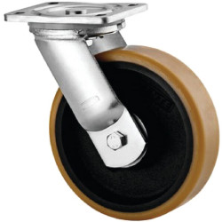 Pasukamas ratukas, poliuretano ratas: Ø200x50mm, plokštelės tvirtinimas: 135x110mm. Apkrova: 1000kg, Tente 9680FTP200P63.