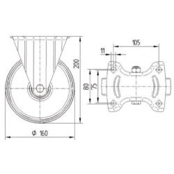 Standus ratukas, poliamidinis ratas: Ø160x40mm, nerūdijančio plieno plokštės tvirtinimas: 137x115mm, apkrova: 500kg, Tente 8478U