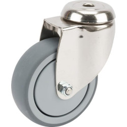 Pasukamas ratukas, guminis ratas: Ø100x32mm, nerūdijančio plieno, viena varžto skylė, apkrova: 100kg, Tente 7470PJC100P3011