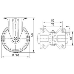 Standus ratukas, guminis ratas: Ø100x34mm, nerūdijančio plieno plokštės tvirtinimas: 100x85mm, apkrova: 160kg, Tente 8478UFC100P