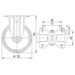 Standus ratukas, guminis ratas: Ø100x34mm, nerūdijančio plieno plokštės tvirtinimas: 100x85mm, apkrova: 160kg, Tente 8478UFC100P