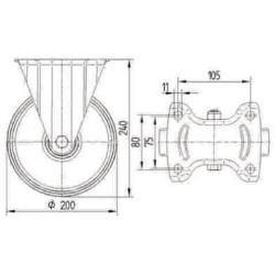 Standus ratukas, poliamidinis ratas: Ø200x50mm, nerūdijančio plieno plokštės tvirtinimas: 137x115mm, apkrova: 500kg, Tente 8478U