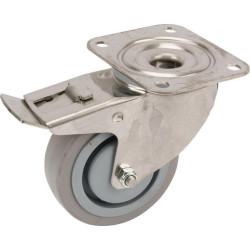 Pasukamas ratukas, guminis ratas: Ø100x34mm, su stabdžiu, nerūdijančio plieno plokštės tvirtinimas: 105x85mm, apkrova: 160kg, Te