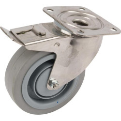 Pasukamas ratukas, guminis ratas: Ø125x40mm, su stabdžiu, nerūdijančio plieno plokštės tvirtinimas: 105x85mm. Apkrova: 250kg, Te