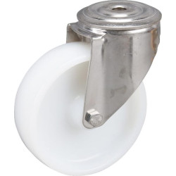 Pasukamas ratukas, poliamidinis ratas: Ø125x40mm, nerūdijančio plieno, viena varžto skylė. Apkrova: 150kg, Tente 8470UOO125P3013