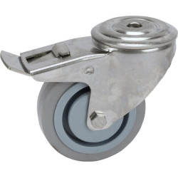 Pasukamas ratukas: Ø100x34mm, su stabdžiu, nerūdijančio plieno, viena varžto skylė. Apkrova: 150kg, Tente 8477UFC100P3013