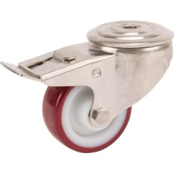 Pasukamas ratukas, poliuretano ratas: Ø100x32mm, su stabdžiu, nerūdijančio plieno, viena varžto skylė. Apkrova: 150kg, Tente 847