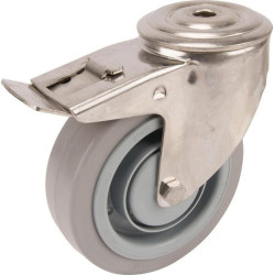 Pasukamas ratukas: Ø125x40mm, su stabdžiu, nerūdijančio plieno, viena varžto skylė. Apkrova: 150kg, Tente 8477UFC125P3013