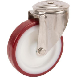 Pasukamas ratukas, poliuretano ratas: Ø100x32mm, nerūdijančio plieno, viena varžto skylė. Apkrova: 150kg, Tente 8470UAD100P3013.