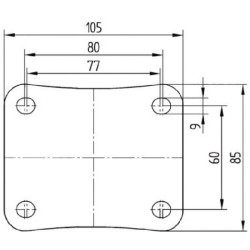 Pasukamas ratukas, poliuretano ratas: Ø160x40mm, nerūdijančio plieno plokštės tvirtinimas: 137x105mm. Apkrova: 350kg, Tente 8470