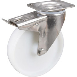 Pasukamas ratukas, poliamidinis ratas: Ø200x50mm, su stabdžiu, nerūdijančio plieno plokštės tvirtinimas: 137x105mm, apkrova: 500