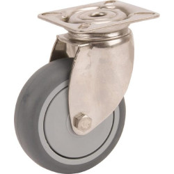 Pasukamas ratukas, guminis ratas: Ø75x25mm, nerūdijančio plieno plokštės tvirtinimas: 60x60mm. Apkrova: 75kg, Tente 7470PJC075P4