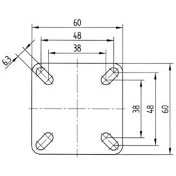 Pasukamas ratukas, guminis ratas: Ø75x25mm, nerūdijančio plieno plokštės tvirtinimas: 60x60mm. Apkrova: 75kg, Tente 7470PJC075P4
