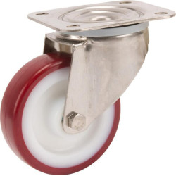 Pasukamas ratukas, poliuretano ratas: Ø100x32mm, nerūdijančio plieno plokštės tvirtinimas: 105x85mm, apkrova: 150kg, Tente 8470U