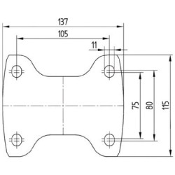 Standus ratukas, poliuretano ratas: Ø200x46mm, nerūdijančio plieno plokštės tvirtinimas: 137x115mm. Apkrova: 400kg, Tente 8478UA