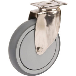 Pasukamas ratukas, guminis ratas: Ø125x32mm, nerūdijančio plieno plokštės tvirtinimas: 77x67mm. Apkrova: 100kg, Tente 7470PJC125