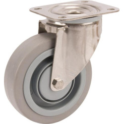 Pasukamas ratukas, guminis ratas: Ø125x40mm, nerūdijančio plieno plokštės tvirtinimas: 105x85mm. Apkrova: 250kg, Tente 8470UFC12