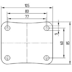 Pasukamas ratukas, guminis ratas: Ø125x40mm, nerūdijančio plieno plokštės tvirtinimas: 105x85mm. Apkrova: 250kg, Tente 8470UFC12