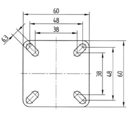 Pasukamas ratukas, guminis ratas: Ø50x19mm, su stabdžiu, nerūdijančio plieno plokštės tvirtinimas: 60x60mm. Apkrova: 50kg, Tente