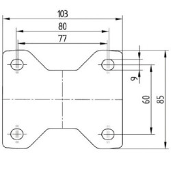 Standus ratukas, poliuretano ratukas: Ø80x32mm, nerūdijančio plieno plokštės tvirtinimas: 100x85mm, apkrova: 100kg, Tente 8478UA