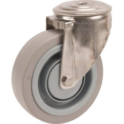 Pasukamas ratukas, guminis ratas: Ø125x40mm, nerūdijančio plieno, vienos varžto skylė, apkrova: 150kg, Tente 8470UFC125P3013