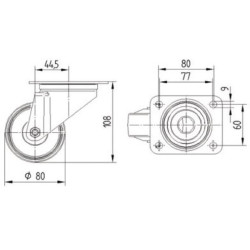 Pasukamas ratukas, poliamidinis ratas: Ø80x34mm, nerūdijančio plieno plokštės tvirtinimas: 105x85mm. Apkrova: 200kg, Tente 8470U