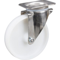 Pasukamas ratukas, poliamidinis ratas: Ø200x50mm, nerūdijančio plieno plokštės tvirtinimas: 137x105mm. Apkrova: 500kg, Tente 847