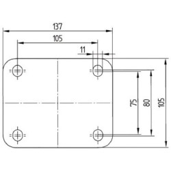 Pasukamas ratukas, poliamidinis ratas: Ø200x50mm, nerūdijančio plieno plokštės tvirtinimas: 137x105mm. Apkrova: 500kg, Tente 847
