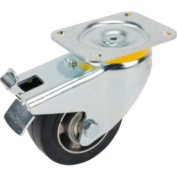 Pasukamas ratukas, guminis ratas: Ø125x50mm, su stabdžiu, plokštelės tvirtinimas: 137x105mm. Apkrova: 300kg, Tente 4687IEP125P63