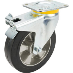 Pasukamas ratukas, guminis ratas: Ø200x50mm, su stabdžiu, plokštelės tvirtinimas: 137x105mm, apkrova: 450kg, Tente 4687IEP200P63