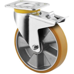 Pasukamas ratukas, poliuretano ratas: Ø125x50mm, su stabdžiu, plokštelės tvirtinimas: 137x105mm, apkrova: 500kg, Tente 4687ITP12