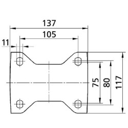 Standūs ratukai, guminiai ratukai: Ø160x50mm, plokštelės tvirtinimas: 137x115mm. Apkrova: 350kg, Tente 4688IEP160P63.