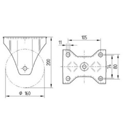 Standūs ratukai, guminiai ratukai: Ø160x50mm, plokštelės tvirtinimas: 137x115mm. Apkrova: 350kg, Tente 4688IEP160P63.
