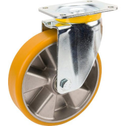 Pasukamas ratukas, poliuretano ratas: Ø250x55mm, plokštelės tvirtinimas: 137x105mm. Apkrova: 800kg, Tente 4680ITP250P63.
