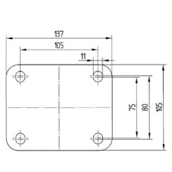 Pasukamas ratukas, poliuretano ratas: Ø125x50mm, plokštelės tvirtinimas: 137x105mm. Apkrova: 500kg, Tente 4680ITP125P63.