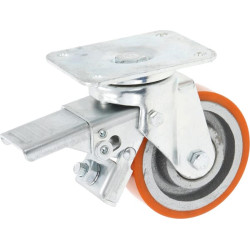 Pasukamas ratukas, poliuretano ratas: Ø100x30mm, su stabdžiu, plokštelės tvirtinimas: 105x85mm. Apkrova: 200kg, Ro-Carr WH700P10