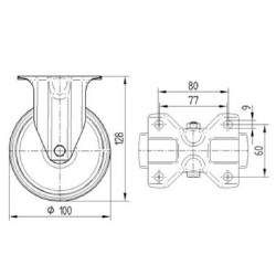 Standūs ratukai, guminiai ratukai: Ø100x40mm, plokštelės tvirtinimas: 105x85mm. Apkrova: 200kg, Tente 3478IEP100P62.