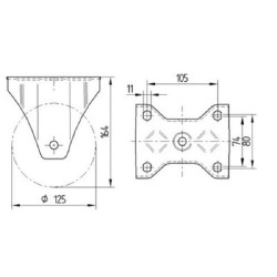 Standus ratukas, poliuretano ratas: Ø125x50mm, plokštės tvirtinimas: 137x105mm. Apkrova: 500kg, Tente 4688ITP125P63.