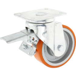 Pasukamas ratukas, poliuretano ratas: Ø150x50mm, su stabdžiu, plokštelės tvirtinimas: 140x110mm. Apkrova: 600kg, Ro-Carr WH700P1