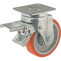 Pasukamas ratukas, poliuretano ratas: Ø125x35mm, su stabdžiu, plokštelės tvirtinimas: 105x85mm. Apkrova: 250kg, Ro-Carr WH700P12