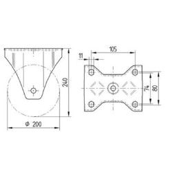 Standus ratukas, poliuretano ratas: Ø200x50mm, plokštės tvirtinimas: 137x105mm. Apkrova: 800kg, Tente 4688ITP200P63.