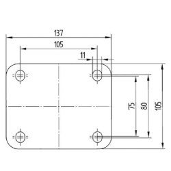 Pasukamas ratukas, guminis ratas: Ø160x50mm, plokštelės tvirtinimas: 137x105mm. Apkrova: 350kg, Tente 4680IEP160P63.