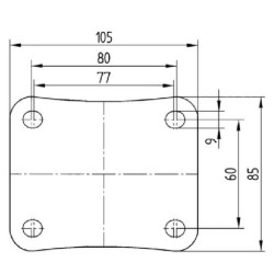 Pasukamas ratukas, guminis ratas: Ø100x40mm, plokštelės tvirtinimas: 105x85mm. Apkrova: 200kg, Tente 3470IEP100P62.