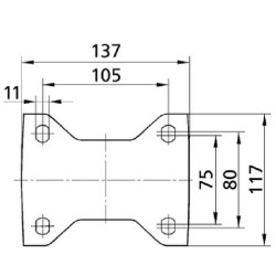 Standus ratukas, poliuretano ratas: Ø160x50mm, plokštės tvirtinimas: 137x105mm. Apkrova: 800kg, Tente 4688ITP160P63.