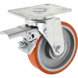 Pasukamas ratukas, poliuretano ratas: Ø150x40mm, su stabdžiu, plokštelės tvirtinimas: 140x110mm. Apkrova: 400kg, Ro-Carr WH700P1