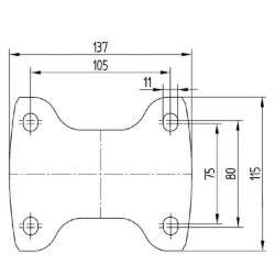 Standus ratukas, guminis ratas: Ø200x50mm, plokštelės tvirtinimas: 137x115mm. Apkrova: 75kg, Tente 3478DPR200P63.