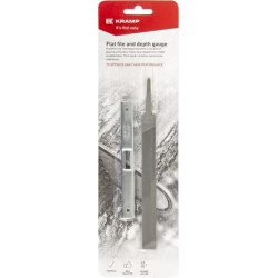 Grandininio pjūklo grandinės plokščioji dildė su gylio matuokliu kartono blisterinėje pakuotėje DGFF001KR