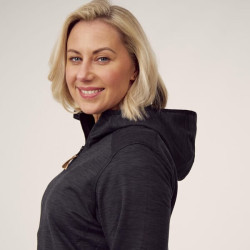 Užtrauktuku užsegamas flisinis megztinis su gobtuvu, moteriškas, tamsiai pilkos spalvos, XL KW5011301811056